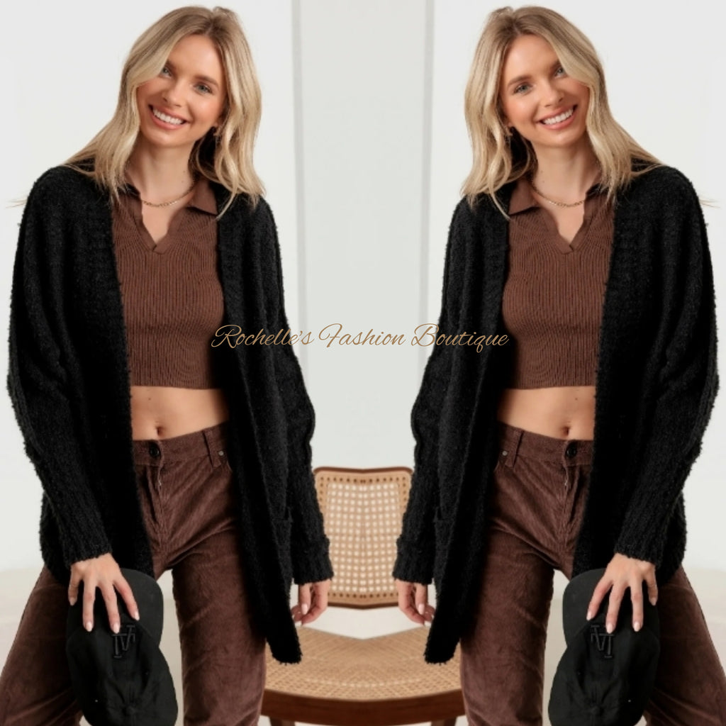 Black Pocketed Cardigan