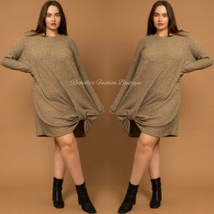 Tan Plus Ribbed L/S Dress