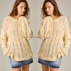 Cream Round Neck Crochet Sweater