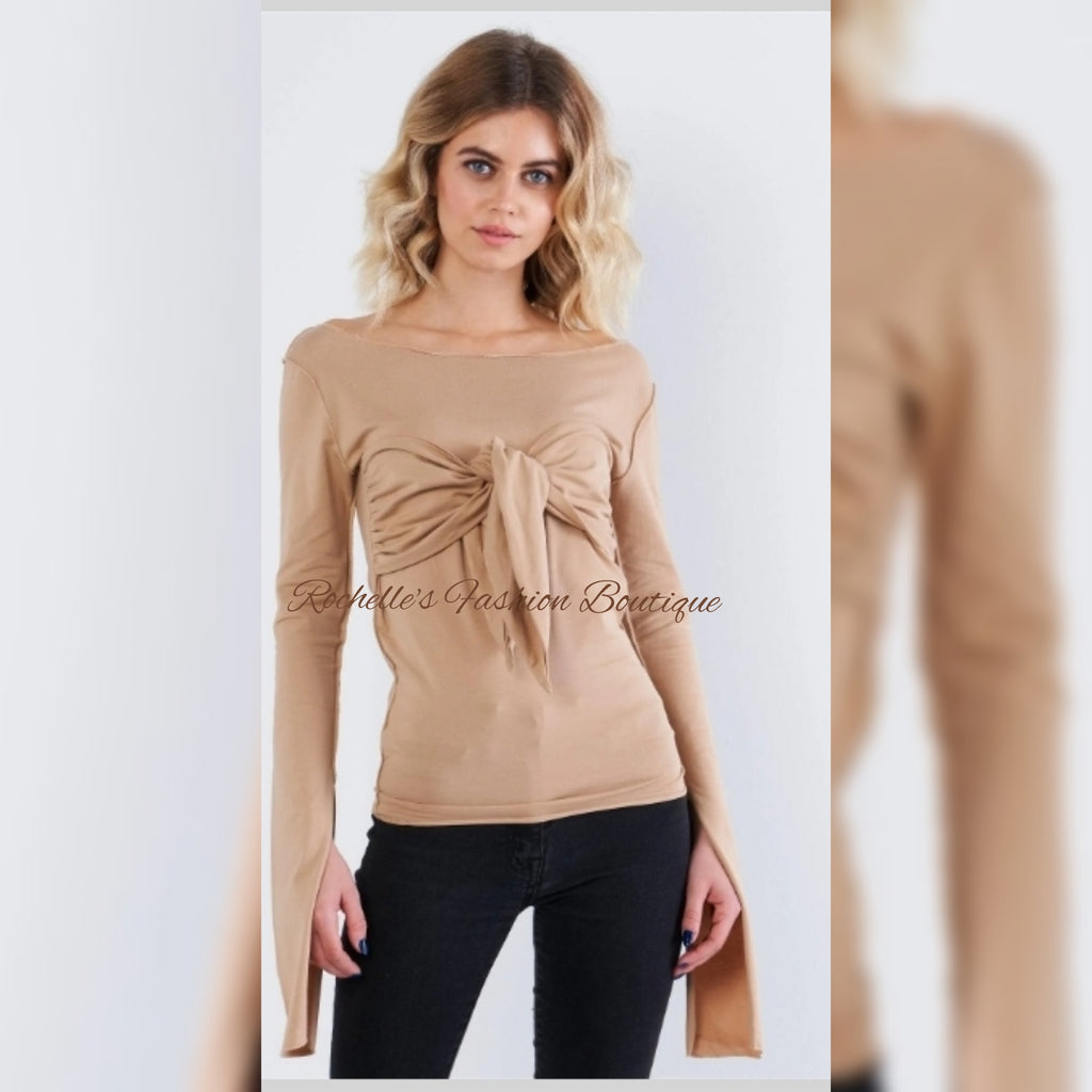 Tan L/S Front Tie Top