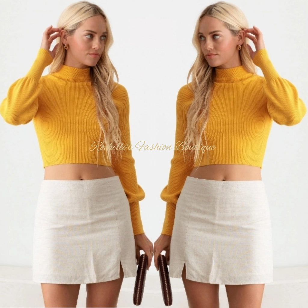 Mango Mock Neck L/S Open Back Crop Sweater