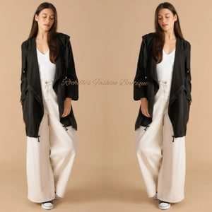 Black Draped Collar Hooded Jacket