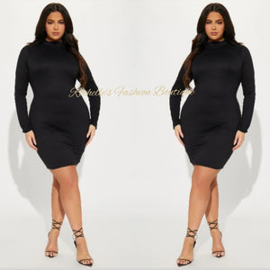 Black Plus Size Open Back Bodycon Midi Dress