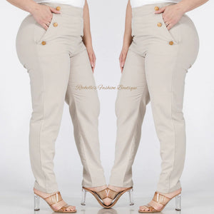 Taupe Buttons Detailed Skinny Plus Pants