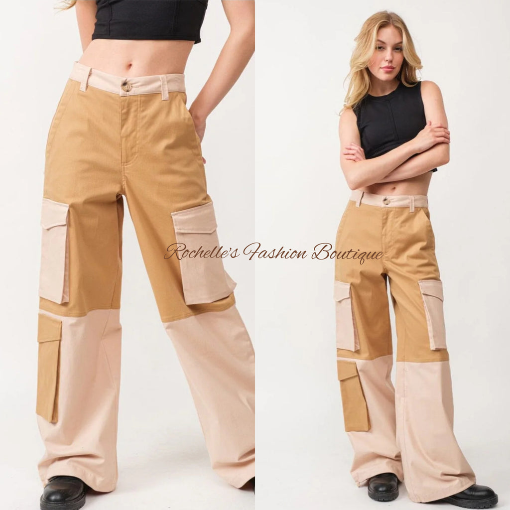 Taupe Colorblock Cargo Pants