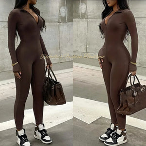 Brown Zip-Up Jumpsuit