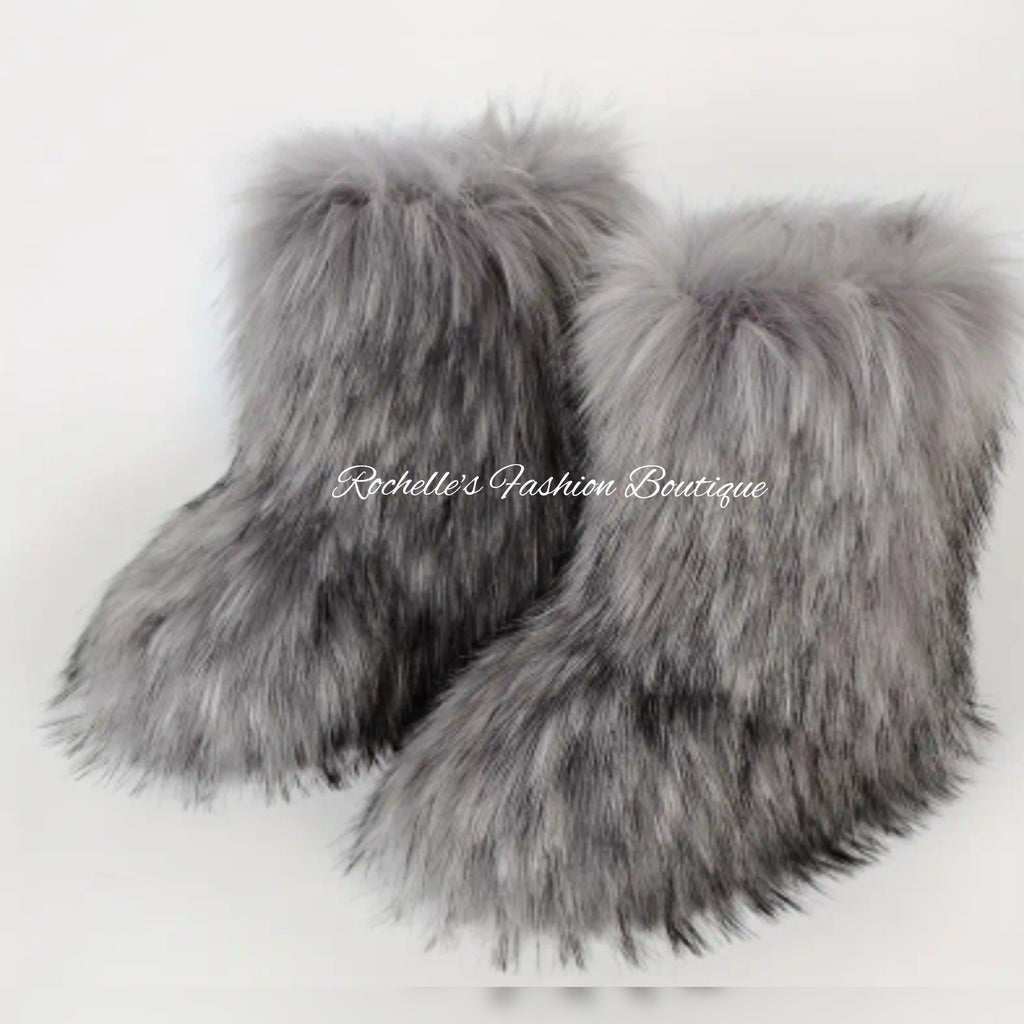 Grey Fur Boots