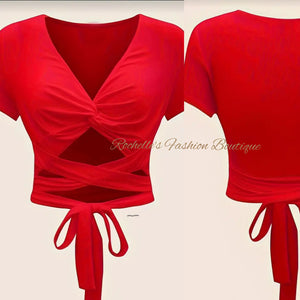 Red CrissCross Tie Crop Top