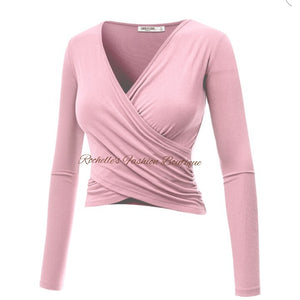 Lite Pink V Neck L/S Wrap Shirt