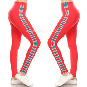 High Waist Red & Blue Stripe Legging