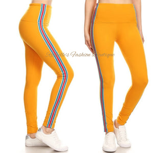 High Waist Mustard Red & Blue Stripe Legging