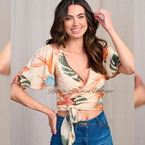 Cream Muliti Flora Tie Up Crop Top