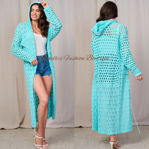 Aqua Long Hooded Cardigan