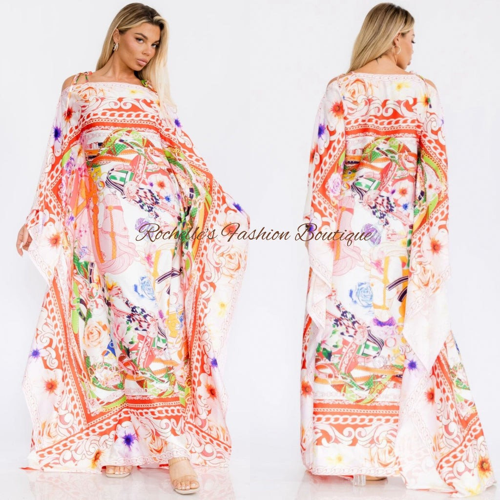 Muliti Print Off The Shoulder  Maxi Dress