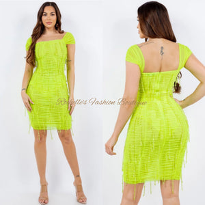 Lime Ruched  S/S Studded Dress