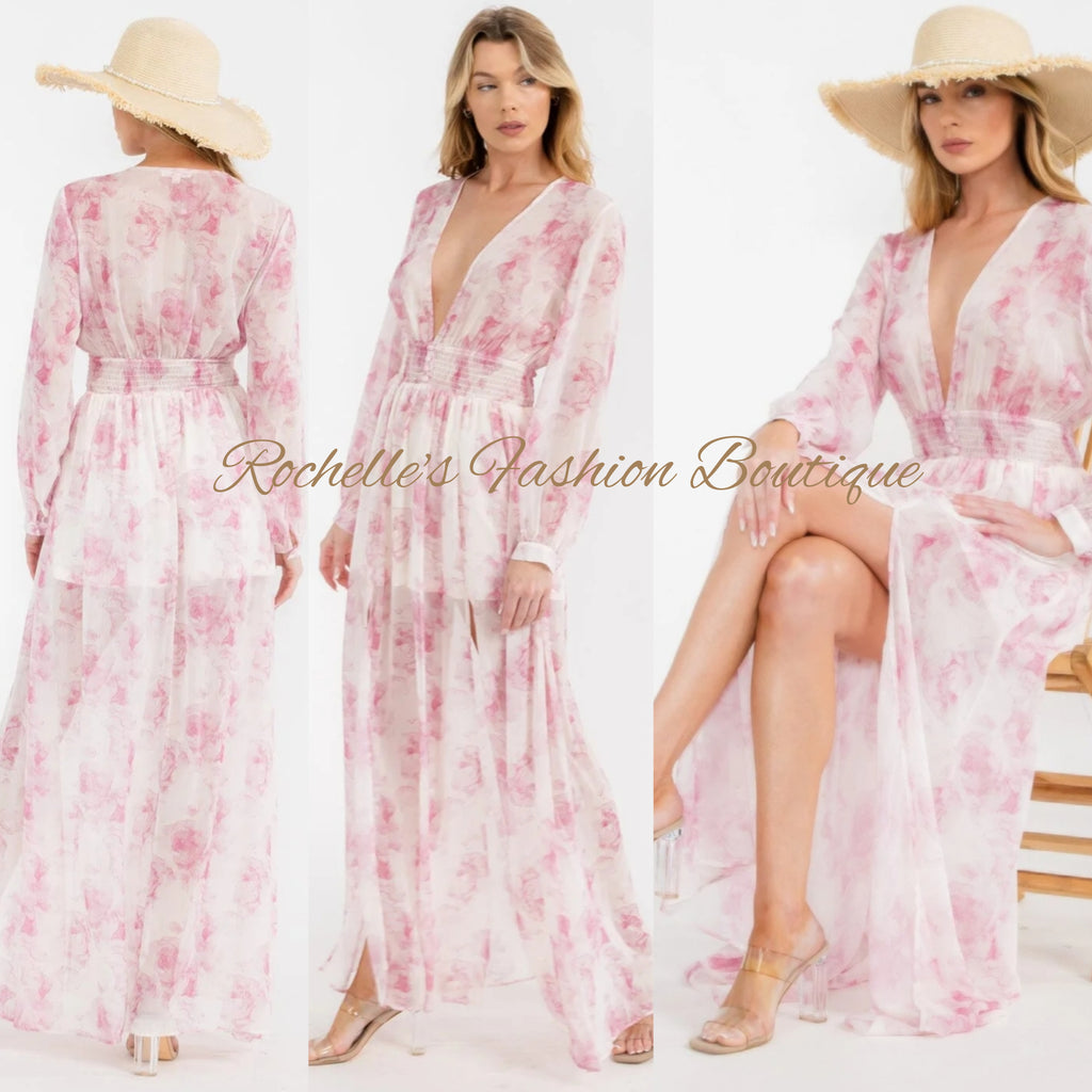Pink Floral Maxi  Dress