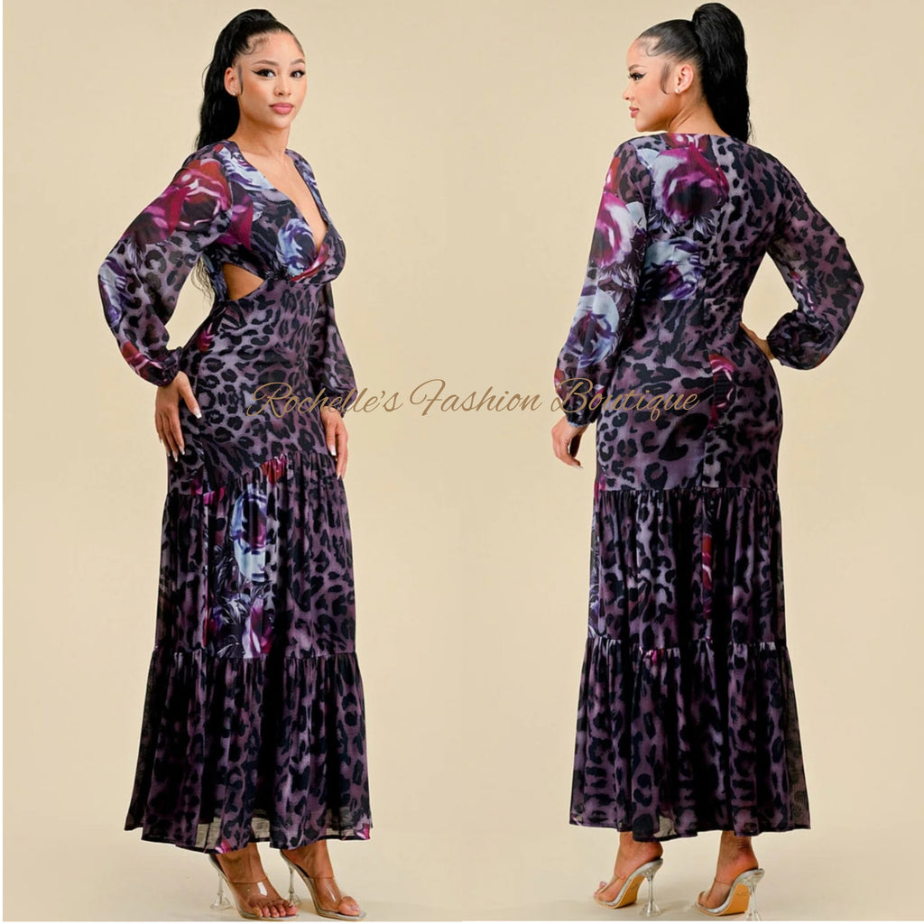 Muliti Animal Print Cut Out Maxi Dress