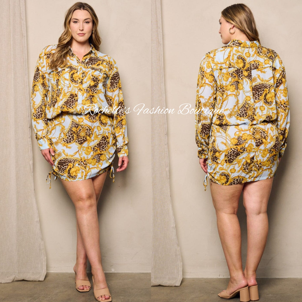 Muliti Animal Print Side Ruched Short Dress