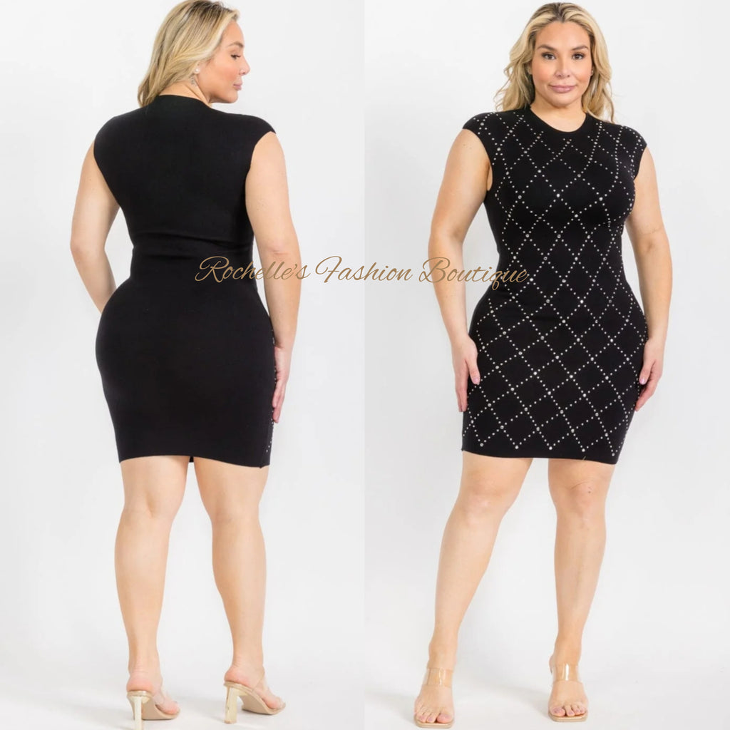 Black S/S Studs Plus Dress