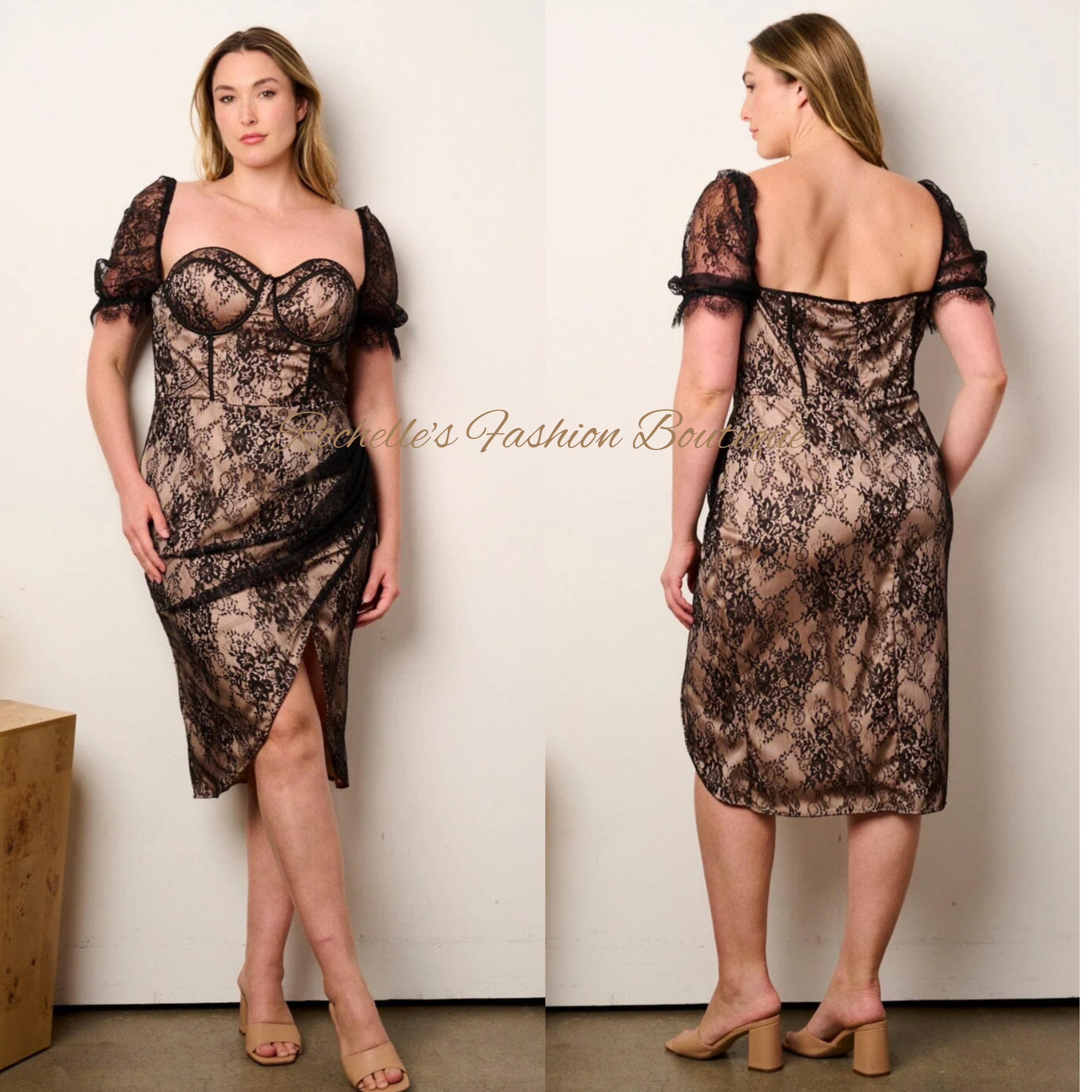 Plus Tan and Black Lace Dress Plus Tan and Black Lace Dress