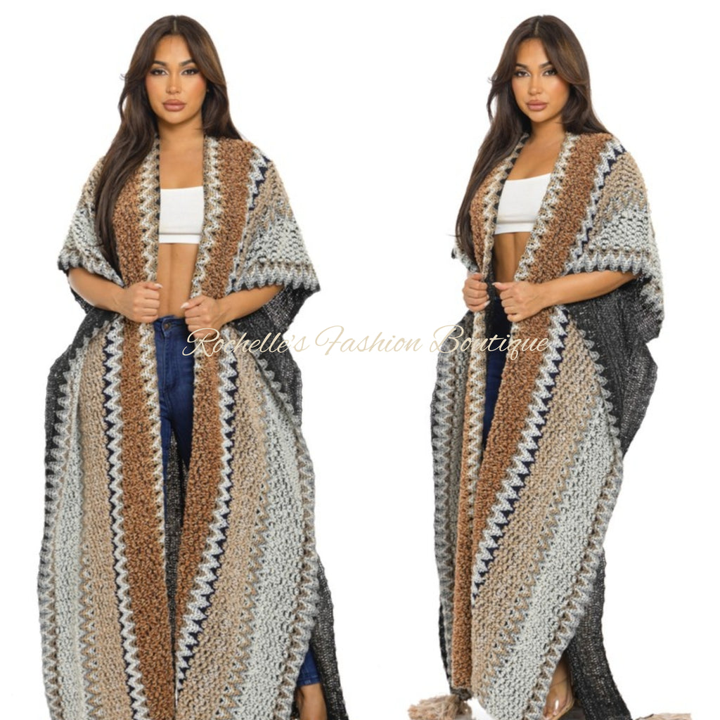 Brown Long Knitted Cardigan