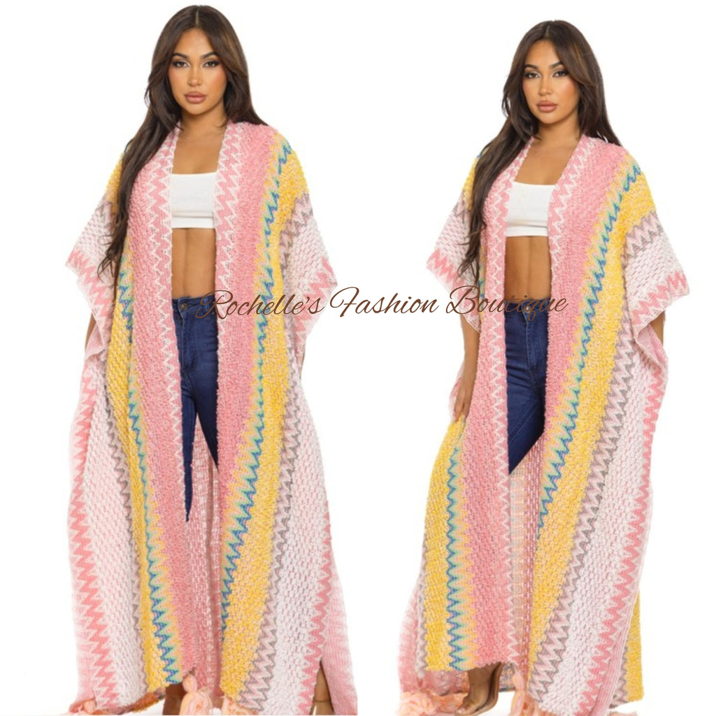 Pink Long Knitted Cardigan