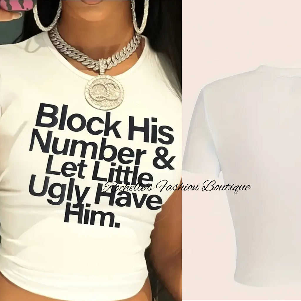 White Block His Number T--Shirt