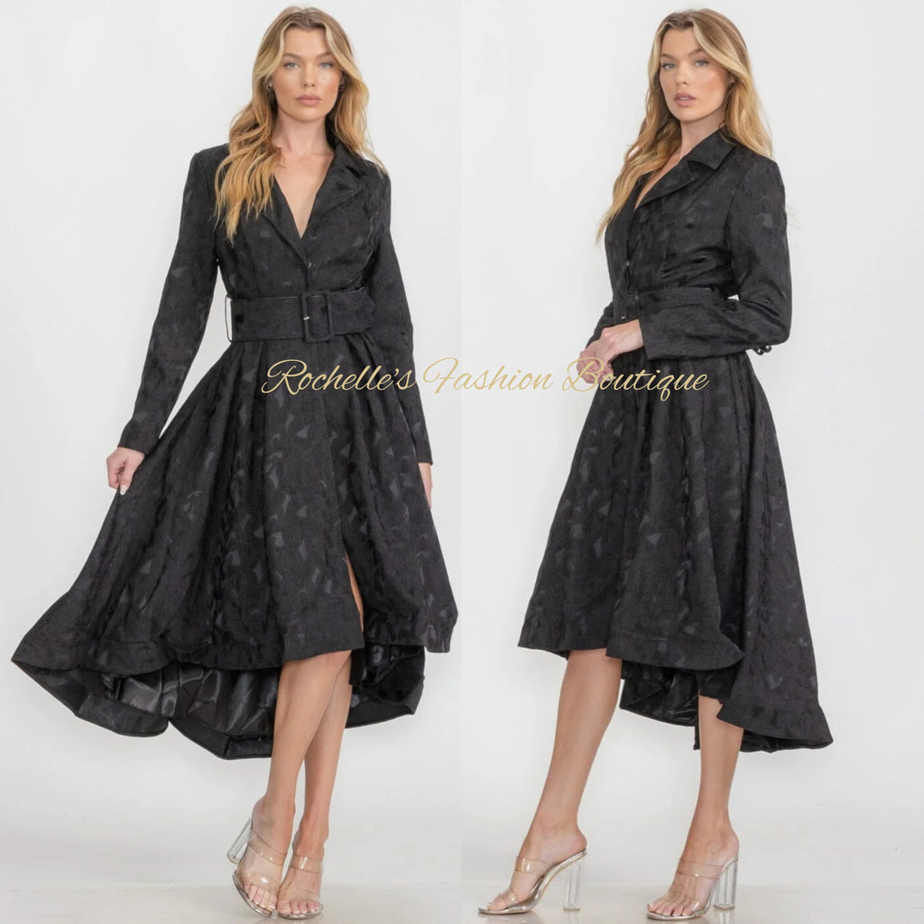 Black L/S Belt High Low Coat
