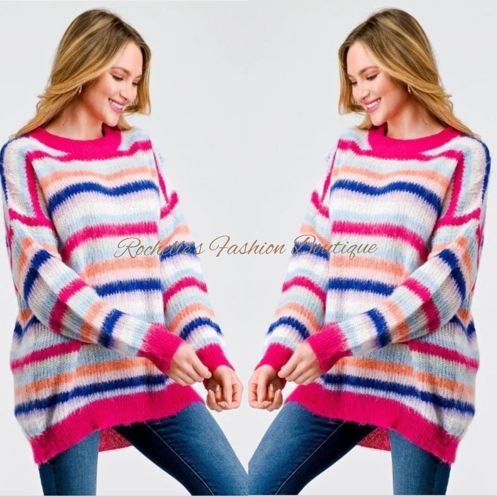 Fuchsia Stripe Knit Sweater
