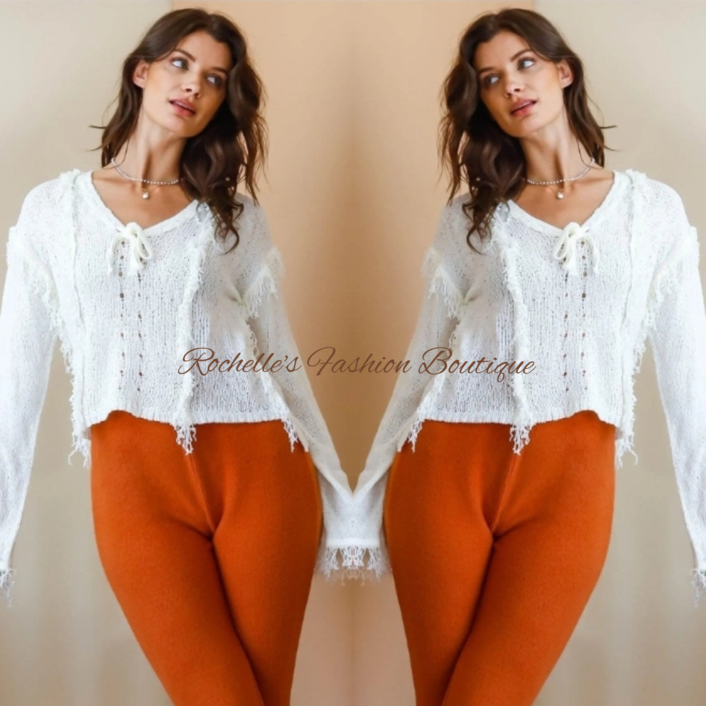 White V Neck Knit Top