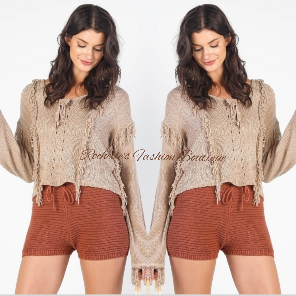 Tan  V Neck Knit Top