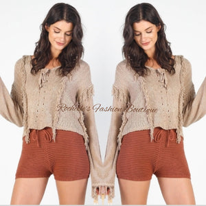 Tan  V Neck Knit Top