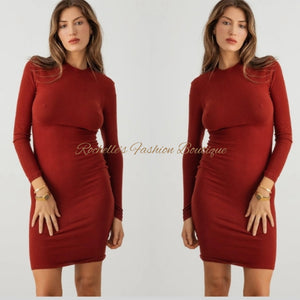 Wine L/S Midi Dress