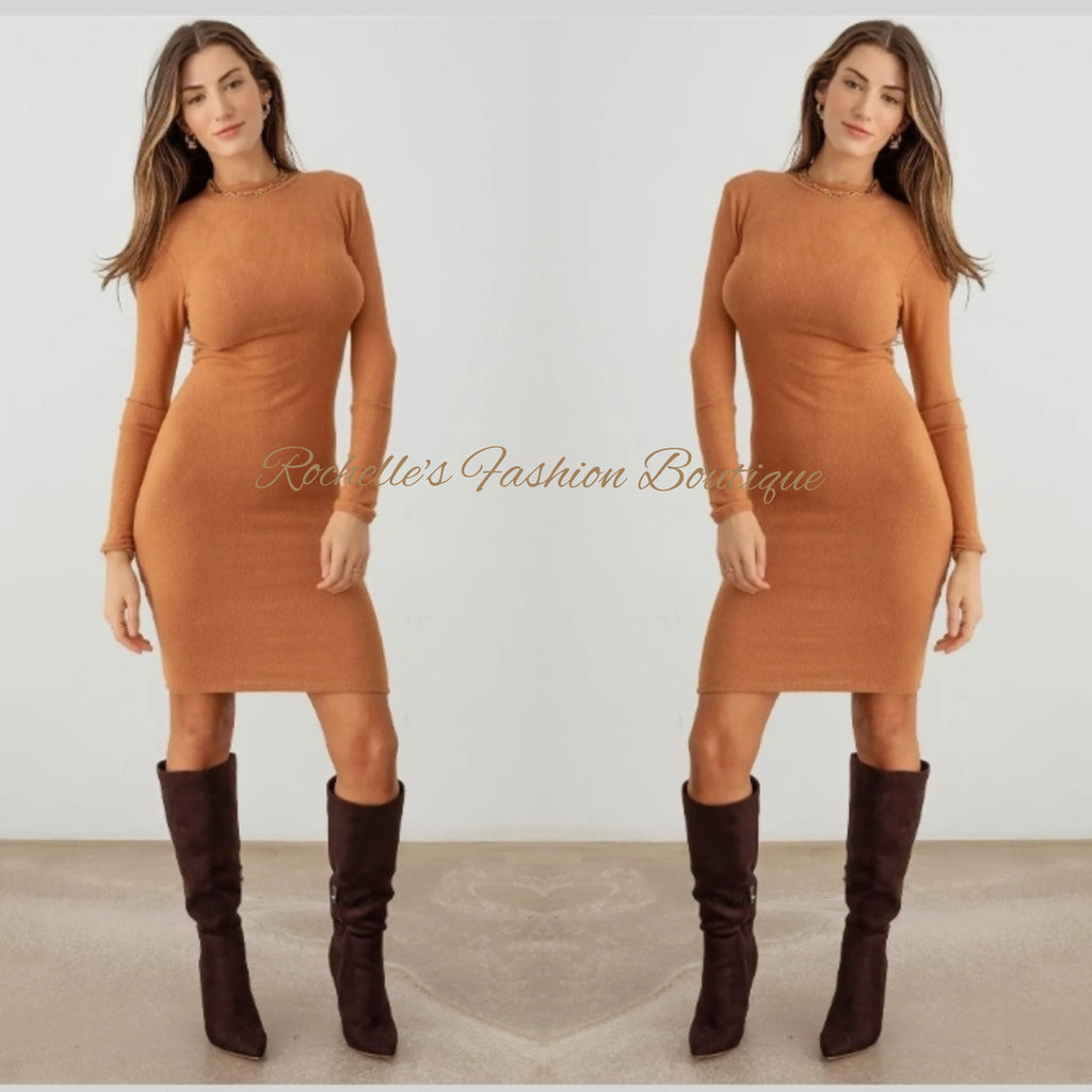 Brown L/S Midi Dress