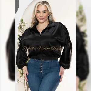 Black Satin Bomber Jacket