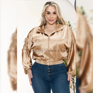 Tan Satin Bomber Jacket