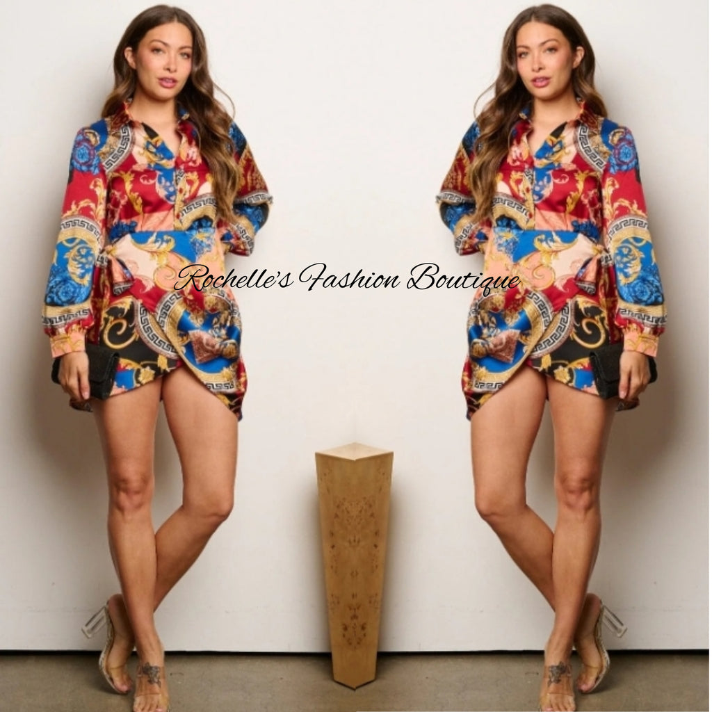 Muliti Blue S/S Satin Dress