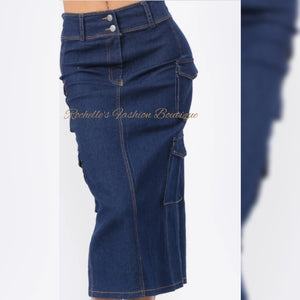 Dark Denim Cargo Pockets Skirt