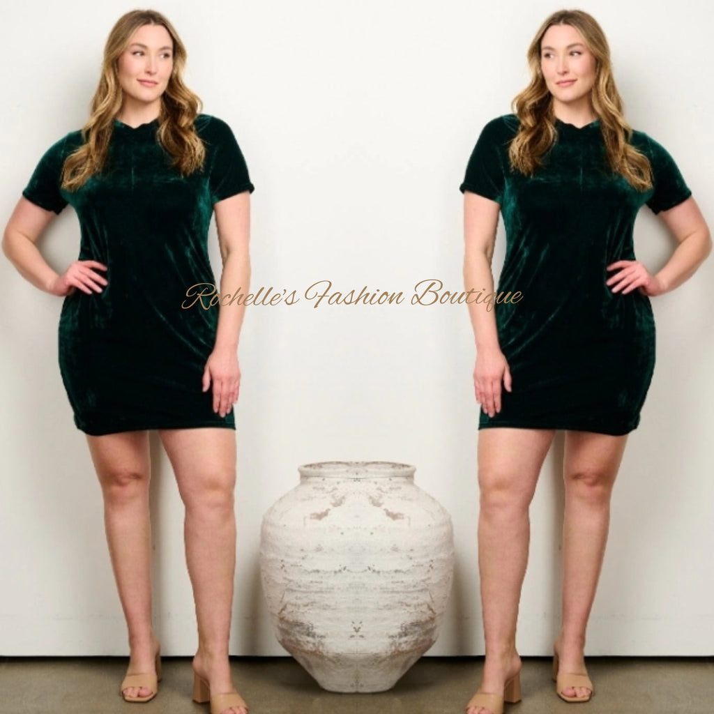Green Plus S/S Mock Neck Bodycon Dress