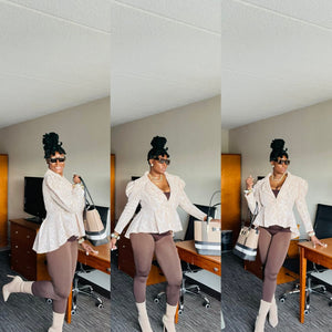 Tan Lace Hi Low Puff Sleeve Blazer