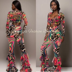 Muliti Colo Printed Ruffle Pants Set
