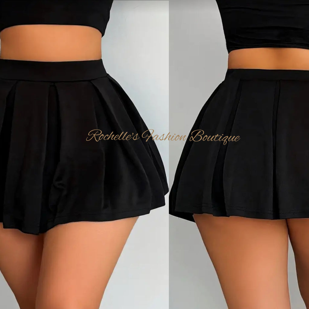 Black High Waist Pleated Skirt