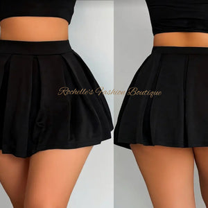 Black High Waist Pleated Skirt