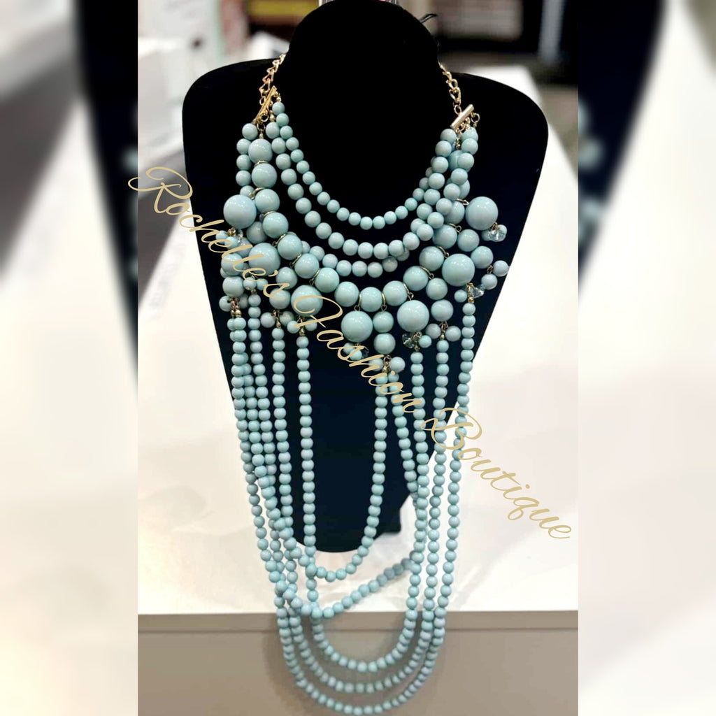 Light Blue Pearl Necklace Set