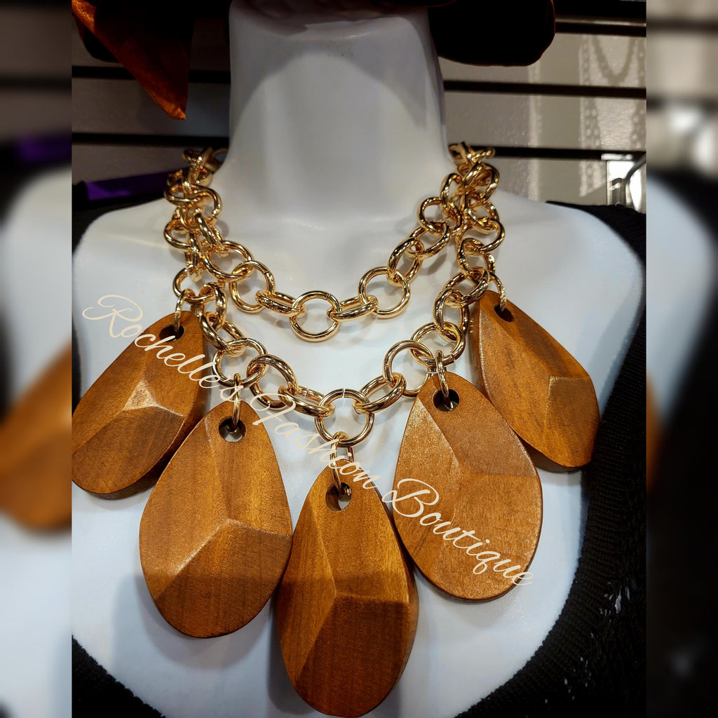 Oval Wood Necklace Set