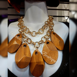 Oval Wood Necklace Set