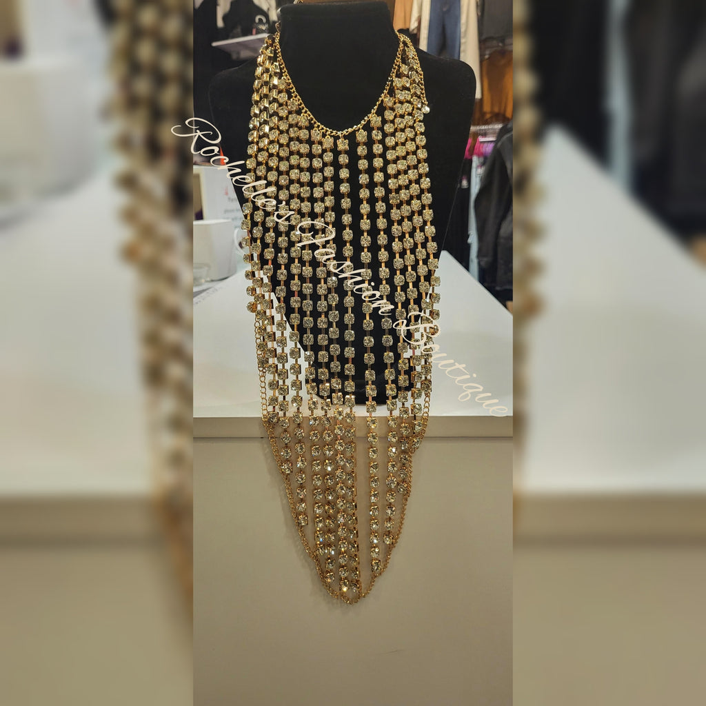 Silver Rhinestone Long Necklace Set
