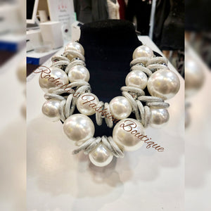 Pearl And Silver Big Necklace Set
