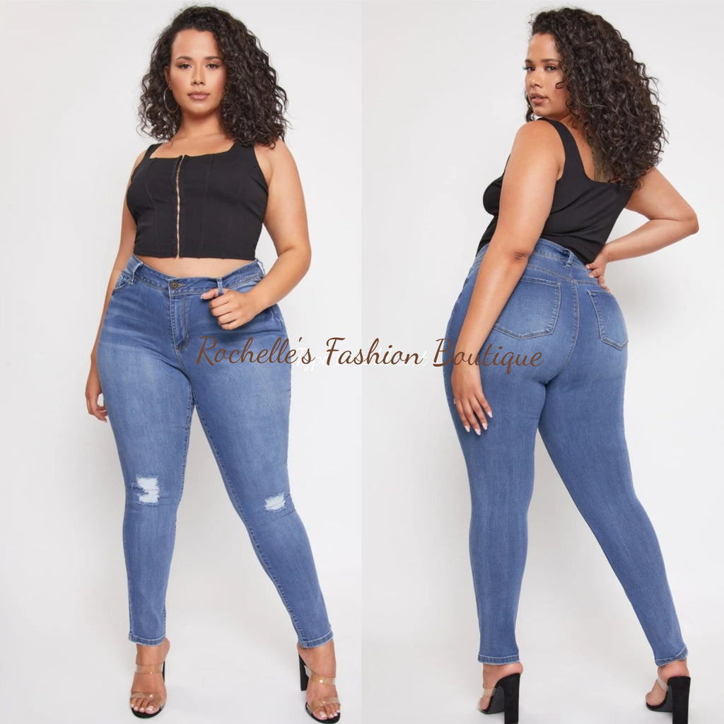 Dark Blue High Rise Plus Skinny Jeans