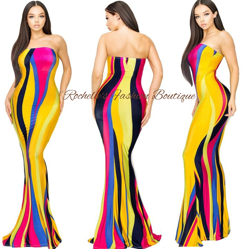 YELLOW & PINK STRIPED COLOR  TUBE DRESS